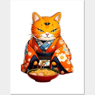 Cool Orange cat samurai ramen Posters and Art